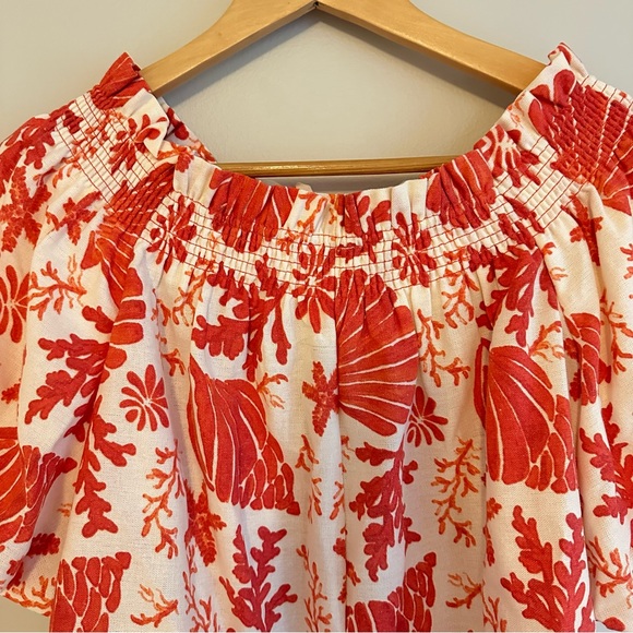 NWT, CeCe, Orange and White Blouse, Puffed Sleeves, Women's Size Medium - Picture 9 of 11